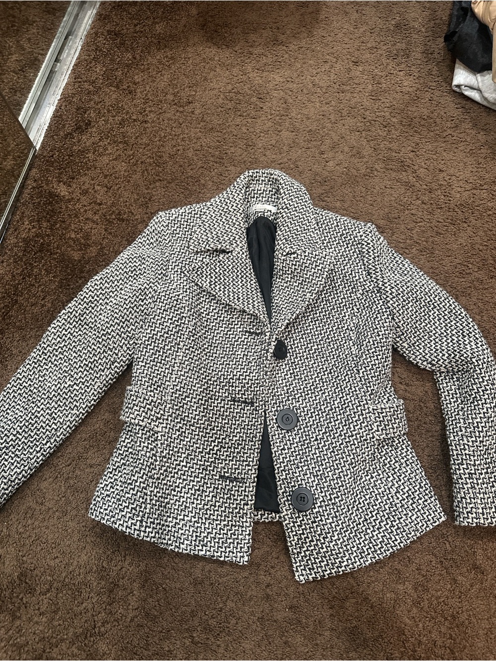 Caslon Black and White Patterned Peplum Blazer